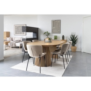 SET MASA SI 6 SCAUNE, DIN LEMN, METAL SI TEXTIL, CULOARE BEJ/NATUR, HOUSE NORDIC - Img 2