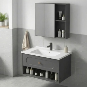 SET MOBILIER DE BAIE CU LAVOAR, OGLINDA, RIVER 60CM, GRI, JUST IN COLLECTION - Img 2