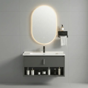 Set mobilier de baie cu lavoar, Toledo 80cm Gri, JUST IN