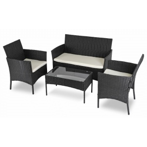 SET MOBILIER DE GRADINA/TERASA, MISSISSIPI, DIN METAL, TECHNORATAN, TEXTIL SI STICLA, CULOARE NEGRU/BEJ, ARTIM MEBLE - Img 4