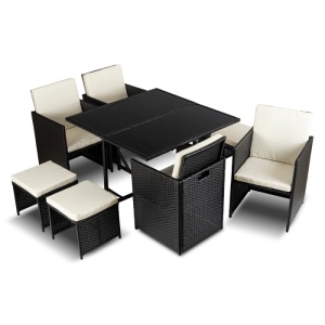 SET MOBILIER GRADINA, ARTIM MEBLE, REALIZAT DIN POLIRATAN SI TEXTIL, CULOARE NEGRU/CREM, STIL MODERN