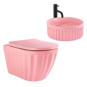SET: VAS DE TOALETA SUSPENDAT + LAVOAR PE BALT REA LIGHT PINK MAT, CALITATE SUPERIOARA - Img 2
