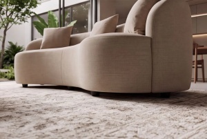 SOFA DEOSEBITA ATELIER 3 LOCURI 230CM, REALIZATA DIN LEMN MASIV SI CATIFEA, CULOARE BEJ, INVICTA INTERIOR - Img 5