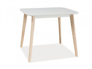 STOC 1 buc !!! MASA LIVING/DINING TIBI, 90 CM, ALB/STEJAR, BLAT DIN MDF SI PICIOARE DIN LEMN, STIL MODERN