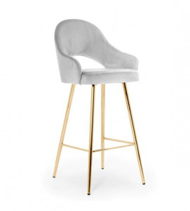STOC 1 BUCATA !!! SCAUN DE BAR GODA, 70 CM, GRI/AURIU, TAPITERIE DIN CATIFEA SI PICIOARE DIN METAL, STIL MODERN