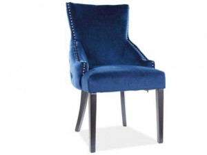 STOC 2 BUCATI!!!! SCAUN DINIG/LIVING GEORGE VELVET 86, ALBASTRU/NEGRU, DIN CATIFEA SI LEMN, STIL CLASIC, SIGNAL