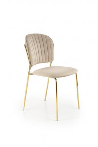 STOC 4 BUC!!! SCAUN DINING K499, BEJ/AURIU, CU TAPITERIE DIN CATIFEA SI PICIOARE DIN METAL, STIL MODERN