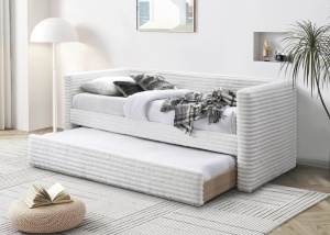 STOC!!!! PAT DIVAN ALABAMA CREM, FARA SALTEA, 90X200 CM,CONFECTIONAT DIN TEXTIL SI LEMN, STIL MODERN