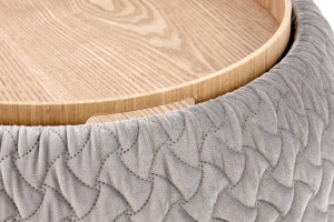 TABURET BONO, CU SPATIU DE DEPOZITARE, GRI/NATURAL, DIN MDF, FURNIR NATURAL SI STOFA, STIL MODERN - Img 7