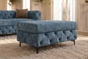 TABURET CHESTERFIELD 95CM, DIN LEMN SI TEXTIL CATIFEA, CULOARE ALBASTRA, INVICTA INTERIOR - Img 9