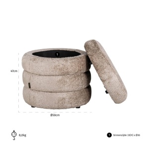 TABURET CU SPATIU DE DEPOZITARE ADELE SHEEP NATURE 01, S4615, CONFECTIONAT DIN 100% POLIESTER, LEMN, PLACAJ SI SPUMA - Img 4