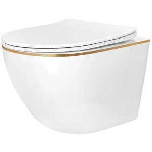 VAS WC SUSPENDABIL REA, CARLO MINI TORNADO NF, GOLD EDGE, ALB/AURIU, CALITATE SUPERIOARA
