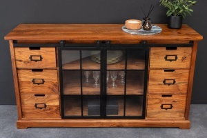 VITRINA LIVING, HERITAGE 150CM, LEMN DE SALCAM, METAL SI STICLA, CULOARE NATUR/MARO, ARTIM GROUP SELECTION - Img 6