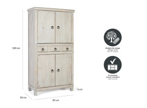 VITRINA LIVING LUMEN 85CM, DIN LEMN DE MANGO, CULOARE ALB ANTICHIZAT, STIL RUSTIC, ARTIM GROUP SELECTION - Img 6