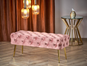 BANCUTA ATHENA, ROZ/AURIU, TAPITERIE DIN CATIFEA SI PICIOARE DIN METAL, STIL MODERN