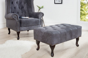 BANCUTA/TABURET, DESIGN ENGLEZESC, CHESTERFIELD, GRI , 80CM - Img 7