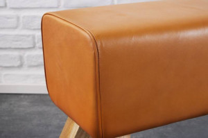 BANCUTA, TURNBOCK 100CM, PIELE NATURALA SI PICIOARE DIN LEMN, CULOARE COGNAC, COD 42698, STIL RETRO - Img 2