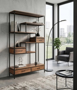 BIBLIOTECA AVELA 115CM, REALIZATA DIN LEMN DE MANGO SI METAL, CULOARE NEGRU/NATUR, GINER Y COLOMER - Img 2