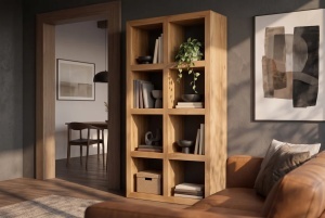 BIBLIOTECA LIVING MAKASSAR 180CM, 8 COMPARTIMENTE, REALIZATA DIN LEMN DE MANGO, CULOARE MARO NATUR - Img 8