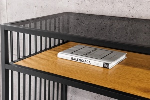 BIROU/CONSOLA, ARHITECTURE 120CM, LEMN MASIV SI STICLA, DESIGN RETRO - Img 5