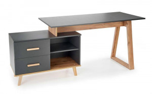 BIROU SERGIO XL, ANTRACIT/STEJAR WOTAN, DIN LEMN MASIV SI MDF FURNIRUIT, STIL MODERN - Img 2