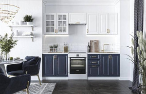 BUCATARIE VIKTORIA, 240 CM, BLEUMARIN/ALB, DIN MDF, STIL MODERN
