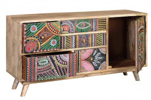BUFET 100CM, MARO/MULTICOLOR, PICTAT MANUAL, DIN LEMN DE MANGO, GINER Y COLOMER