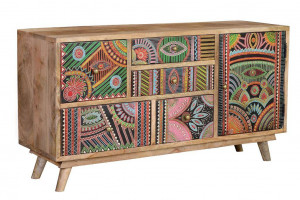 BUFET 100CM, MARO/MULTICOLOR, PICTAT MANUAL, DIN LEMN DE MANGO, GINER Y COLOMER - Img 7
