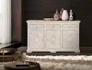 BUFET LIVING BREST 150CM, DIN LEMN DE MANGO, CULOARE ALB ANTICHIZAT, ARTIM GROUP SELECTION