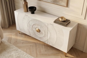BUFET LIVING GOLDEN SUNSET 140CM, REALIZAT DIN LEMN DE MANGO, DE CULOARE ALB/AURIU, MODEL 3D, ARTIM GROUP - Img 8