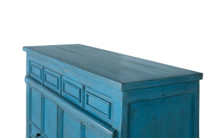 BUFET LIVING VIORA 110CM, REALIZAT DIN LEMN DE MANGO, CULOARE ALBASTRU, STIL RUSTIC VINTAGE, GINER Y COLOMER - Img 4