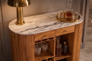 BUFET PENTRU STICLE, TRES CHIC 120CM, REALIZAT DIN LEMN NATURAL DE MANGO SI MARMURA, ARTIM GROUP - Img 10