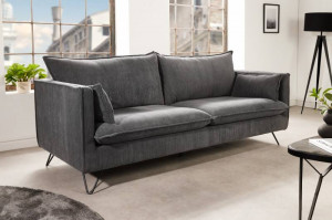 CANAPEA, 3 LOCURI, GRI RETRO, TEXTIL STIL RAIAT SI LEMN, ARTIM GROUP SELECTION - Img 2