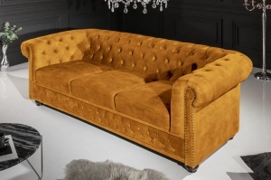 CANAPEA, CHESTERFIELD, 205CM CU 3 LOCURI, MATERIAL CATIFEA DE CULOARE GALBEN MUSTAR, ARTIM GROUP SELECTION - Img 3