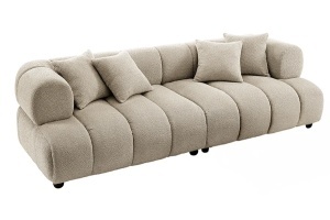 CANAPEA CONFORTABILA ADLON 255CM, 3 LOCURI, REALIZATA DIN LEMN SI MATERIAL BOUCLE, CULOARE GRI SAMPANIE