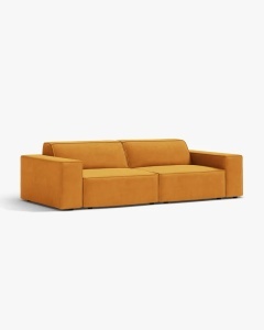 CANAPEA CU 3 LOCURI JODIE, 204X99 CM, ADANCIME SCAUN 62 CM, GALBEN, TAPITAT CU TAPITERIE DIN TEXTIL CATIFEA VENUS, MICADONI - Img 2