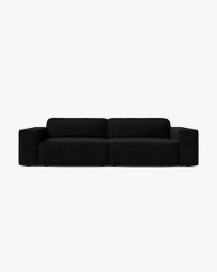 CANAPEA CU 3 LOCURI JODIE, 204X99 CM, ADANCIME SCAUN 62 CM, NEGRU, TAPITAT CU TAPITERIE DIN TEXTIL CATIFEA BLUVEL, MICADONI