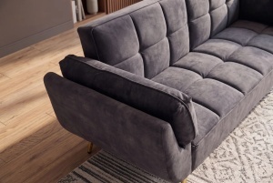 CANAPEA EXTENSIBILA BOUTIQUE 215CM, 3 LOCURI, REALIZATA DIN LEMN MASIV SI CATIFEA , CULOARE GRI, INVICTA INTERIOR - Img 7