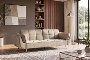CANAPEA EXTENSIBILA BOUTIQUE 215CM, 3 LOCURI, REALIZATA DIN LEMN MASIV SI CATIFEA , CULOARE BEJ, INVICTA INTERIOR - Img 8