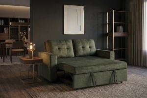 CANAPEA EXTENSIBILA DE APARTAMENT, SMART 140CM, 2 LOCURI, DIN LEMN SI MATERIAL CATIFEA, CULOARE VERDE, INVICTA INTERIOR - Img 6