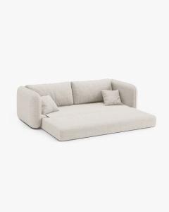 CANAPEA EXTENSIBILA DORMI, BEJ DESCHIS, 225X94 CM, TAPITAT CU TAPITERIE DIN TEXTIL STRUCTURAT MOLYBDEN, MICADONI - Img 4