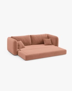 CANAPEA EXTENSIBILA DORMI, ROZ, 225X94 CM, TAPITAT CU TAPITERIE DIN TEXTIL CATIFEA SALVADOR, MICADONI - Img 4