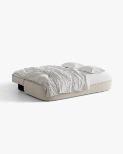 CANAPEA EXTENSIBILA HENA, CU 3 LOCURI, BEJ DESCHIS, 205X112 CM, TAPITAT CU TAPITERIE DIN TEXTIL STRUCTURAT MOLYBDEN, MICADONI - Img 4