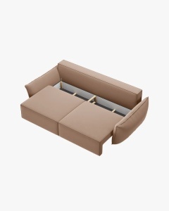 CANAPEA EXTENSIBILA KAELLE, 244 CM, CU 3 LOCURI, BEJ, CU TAPITERIE DIN TEXTIL CATIFEA BLUVEL, MICADONI - Img 4