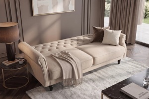 CANAPEA EXTENSIBILA MAISON BELLE 220CM, REALIZATA DIN LEMN SI CATIFEA, CULOARE BEJ, INVICTA INTERIOR - Img 4