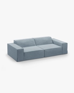 CANAPEA JODIE, CU 3 LOCURI, 204X99 CM, ALBASTRU PAL, TAPITAT CU TAPITERIE DIN TEXTIL STRUCTURAT LINS, MICADONI - Img 3
