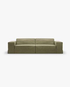 CANAPEA JODIE, CU 3 LOCURI, 204X99 CM, VERDE DESCHIS, TAPITAT CU TAPITERIE DIN TEXTIL STRUCTURAT LINS, MICADONI
