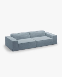 CANAPEA JODIE, CU 4 LOCURI, 244X99 CM, ALBASTRU PAL, TAPITAT CU TAPITERIE DIN TEXTIL STRUCTURAT LINS, MICADONI - Img 3