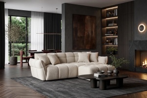 CANAPEA LIVING CLOUD 260CM, 3 LOCURI, REALIZAT DIN LEMN SI MATERIAL TEXTIL BOUCLE, CULOARE BEJ/GRI - Img 8