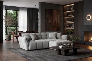CANAPEA LIVING CLOUD 260CM, 3 LOCURI, REALIZAT DIN LEMN SI MATERIAL TEXTIL BOUCLE, CULOARE GRI - Img 8